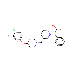 O=C(O)[C@H](c1ccccc1)N1CCC[C@@H](CN2CCC(Oc3ccc(Cl)c(Cl)c3)CC2)C1 ZINC000013974806