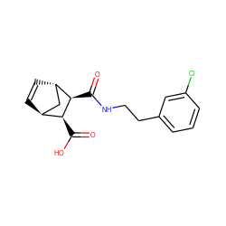 O=C(O)[C@H]1[C@H]2C=C[C@@H](C2)[C@H]1C(=O)NCCc1cccc(Cl)c1 ZINC000100590421