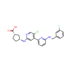 O=C(O)[C@H]1CC[C@@H](Nc2cc(-c3cccc(NCc4cccc(F)c4)n3)c(Cl)cn2)C1 ZINC000115455888