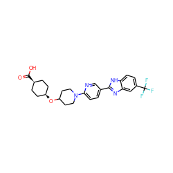 O=C(O)[C@H]1CC[C@@H](OC2CCN(c3ccc(-c4nc5cc(C(F)(F)F)ccc5[nH]4)cn3)CC2)CC1 ZINC000299836168