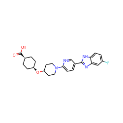 O=C(O)[C@H]1CC[C@@H](OC2CCN(c3ccc(-c4nc5cc(F)ccc5[nH]4)cn3)CC2)CC1 ZINC000299831632