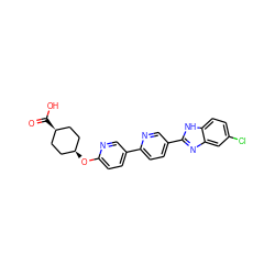 O=C(O)[C@H]1CC[C@@H](Oc2ccc(-c3ccc(-c4nc5cc(Cl)ccc5[nH]4)cn3)cn2)CC1 ZINC000101688559