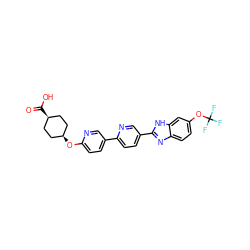 O=C(O)[C@H]1CC[C@@H](Oc2ccc(-c3ccc(-c4nc5ccc(OC(F)(F)F)cc5[nH]4)cn3)cn2)CC1 ZINC000261072219