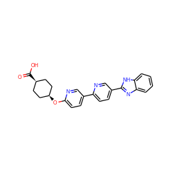 O=C(O)[C@H]1CC[C@@H](Oc2ccc(-c3ccc(-c4nc5ccccc5[nH]4)cn3)cn2)CC1 ZINC000101688502