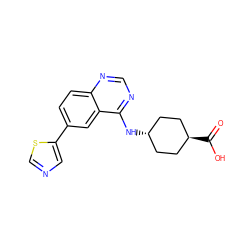 O=C(O)[C@H]1CC[C@H](Nc2ncnc3ccc(-c4cncs4)cc23)CC1 ZINC000299851998