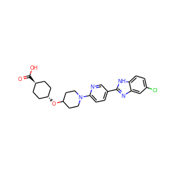 O=C(O)[C@H]1CC[C@H](OC2CCN(c3ccc(-c4nc5cc(Cl)ccc5[nH]4)cn3)CC2)CC1 ZINC000142157192