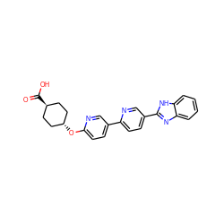 O=C(O)[C@H]1CC[C@H](Oc2ccc(-c3ccc(-c4nc5ccccc5[nH]4)cn3)cn2)CC1 ZINC000101688497