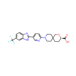 O=C(O)[C@H]1CCC2(CCN(c3ccc(-c4nc5ccc(C(F)(F)F)cc5[nH]4)cn3)CC2)CO1 ZINC001772655081