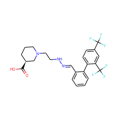 O=C(O)[C@H]1CCCN(CCN/N=C/c2ccccc2-c2ccc(C(F)(F)F)cc2C(F)(F)F)C1 ZINC000095598319