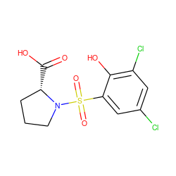 O=C(O)[C@H]1CCCN1S(=O)(=O)c1cc(Cl)cc(Cl)c1O ZINC000013687290