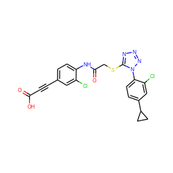 O=C(O)C#Cc1ccc(NC(=O)CSc2nnnn2-c2ccc(C3CC3)cc2Cl)c(Cl)c1 ZINC000028823602