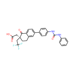 O=C(O)C[C@@]1(CC(F)(F)F)CCc2cc(-c3ccc(NC(=O)Nc4ccccc4)cc3)ccc2C1=O ZINC000150188813