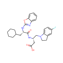 O=C(O)C[C@@H](CN1CCc2cc(F)ccc21)NC(=O)[C@H](CC1CCCCC1)Nc1nc2ccccc2o1 ZINC000014971648