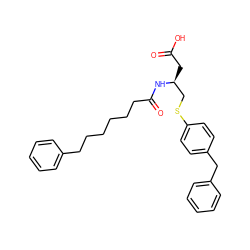 O=C(O)C[C@@H](CSc1ccc(Cc2ccccc2)cc1)NC(=O)CCCCCCc1ccccc1 ZINC000013734629