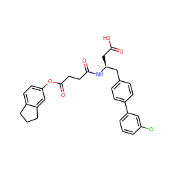 O=C(O)C[C@@H](Cc1ccc(-c2cccc(Cl)c2)cc1)NC(=O)CCC(=O)Oc1ccc2c(c1)CCC2 ZINC000166248715