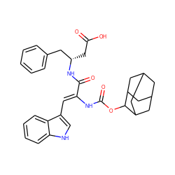 O=C(O)C[C@@H](Cc1ccccc1)NC(=O)/C(=C/c1c[nH]c2ccccc12)NC(=O)OC1C2CC3CC(C2)CC1C3 ZINC000028086690