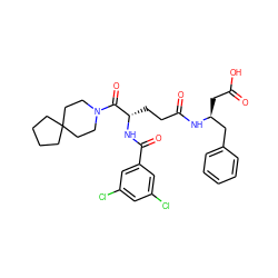 O=C(O)C[C@@H](Cc1ccccc1)NC(=O)CC[C@H](NC(=O)c1cc(Cl)cc(Cl)c1)C(=O)N1CCC2(CCCC2)CC1 ZINC000003932813