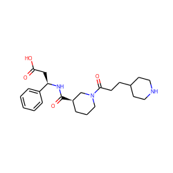 O=C(O)C[C@@H](NC(=O)[C@@H]1CCCN(C(=O)CCC2CCNCC2)C1)c1ccccc1 ZINC000026467669