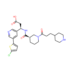 O=C(O)C[C@@H](NC(=O)[C@@H]1CCCN(C(=O)CCC2CCNCC2)C1)c1cncc(-c2ccc(Cl)s2)c1 ZINC000013803155