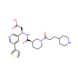 O=C(O)C[C@@H](NC(=O)[C@@H]1CCCN(C(=O)CCC2CCNCC2)C1)c1cncc(-c2ccsc2)c1 ZINC000013803137