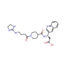 O=C(O)C[C@@H](NC(=O)C1CCN(C(=O)CCCNC2=NCCN2)CC1)c1cnc2ccccc2c1 ZINC000028379142