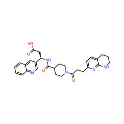 O=C(O)C[C@@H](NC(=O)C1CCN(C(=O)CCc2ccc3c(n2)NCCC3)CC1)c1cnc2ccccc2c1 ZINC000028378354