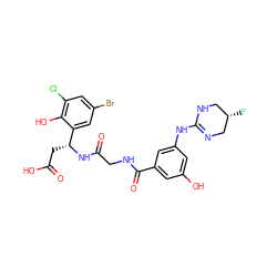 O=C(O)C[C@@H](NC(=O)CNC(=O)c1cc(O)cc(NC2=NC[C@@H](F)CN2)c1)c1cc(Br)cc(Cl)c1O ZINC000028714273