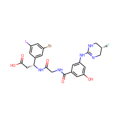 O=C(O)C[C@@H](NC(=O)CNC(=O)c1cc(O)cc(NC2=NC[C@@H](F)CN2)c1)c1cc(Br)cc(I)c1 ZINC000028714318