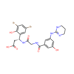 O=C(O)C[C@@H](NC(=O)CNC(=O)c1cc(O)cc(NC2=NCCCN2)c1)c1cc(Br)cc(Br)c1O ZINC000028714278