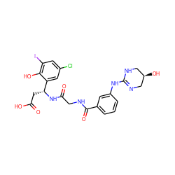 O=C(O)C[C@@H](NC(=O)CNC(=O)c1cccc(NC2=NC[C@H](O)CN2)c1)c1cc(Cl)cc(I)c1O ZINC000053007438