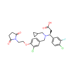 O=C(O)C[C@@H](c1ccc(Cl)c(F)c1)N(Cc1ccc(OCCN2C(=O)CCC2=O)c(Cl)c1)CC1CC1 ZINC000220726826