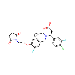 O=C(O)C[C@@H](c1ccc(Cl)c(F)c1)N(Cc1ccc(OCCN2C(=O)CCC2=O)c(F)c1)CC1CC1 ZINC000142029997