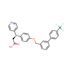 O=C(O)C[C@@H](c1ccncc1)c1ccc(OCc2cccc(-c3ccc(C(F)(F)F)cc3)c2)cc1 ZINC000204901101