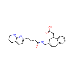 O=C(O)C[C@@H]1CC(CNC(=O)CCCc2ccc3c(n2)NCCC3)=CCc2ccccc21 ZINC000013819514