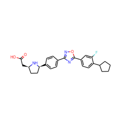 O=C(O)C[C@@H]1CC[C@H](c2ccc(-c3noc(-c4ccc(C5CCCC5)c(F)c4)n3)cc2)N1 ZINC000036178496