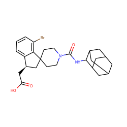 O=C(O)C[C@@H]1CC2(CCN(C(=O)NC3C4CC5CC(C4)CC3C5)CC2)c2c(Br)cccc21 ZINC000045373134