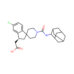 O=C(O)C[C@@H]1CC2(CCN(C(=O)NC3C4CC5CC(C4)CC3C5)CC2)c2ccc(Cl)cc21 ZINC000045374905