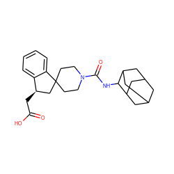 O=C(O)C[C@@H]1CC2(CCN(C(=O)NC3C4CC5CC(C4)CC3C5)CC2)c2ccccc21 ZINC000043194206