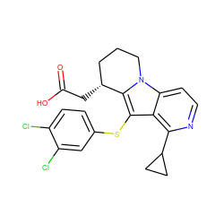 O=C(O)C[C@@H]1CCCn2c1c(Sc1ccc(Cl)c(Cl)c1)c1c(C3CC3)nccc12 ZINC000040937564