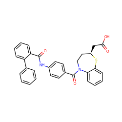 O=C(O)C[C@@H]1CCN(C(=O)c2ccc(NC(=O)c3ccccc3-c3ccccc3)cc2)c2ccccc2S1 ZINC000003940351