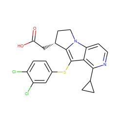 O=C(O)C[C@@H]1CCn2c1c(Sc1ccc(Cl)c(Cl)c1)c1c(C3CC3)nccc12 ZINC000040411398