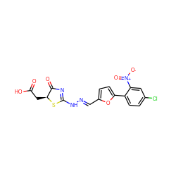 O=C(O)C[C@@H]1SC(N/N=C/c2ccc(-c3ccc(Cl)cc3[N+](=O)[O-])o2)=NC1=O ZINC000006974368