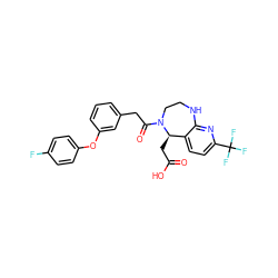 O=C(O)C[C@@H]1c2ccc(C(F)(F)F)nc2NCCN1C(=O)Cc1cccc(Oc2ccc(F)cc2)c1 ZINC000103266012