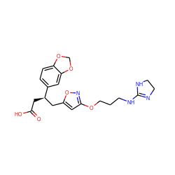 O=C(O)C[C@H](Cc1cc(OCCCNC2=NCCN2)no1)c1ccc2c(c1)OCO2 ZINC000036269241