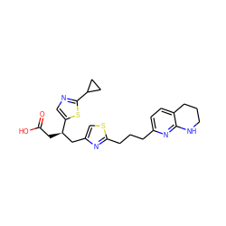 O=C(O)C[C@H](Cc1csc(CCCc2ccc3c(n2)NCCC3)n1)c1cnc(C2CC2)s1 ZINC000003962017