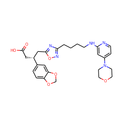 O=C(O)C[C@H](Cc1nc(CCCCNc2cc(N3CCOCC3)ccn2)no1)c1ccc2c(c1)OCO2 ZINC000028568768