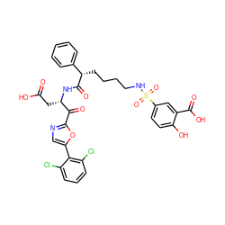 O=C(O)C[C@H](NC(=O)[C@@H](CCCCNS(=O)(=O)c1ccc(O)c(C(=O)O)c1)c1ccccc1)C(=O)c1ncc(-c2c(Cl)cccc2Cl)o1 ZINC000027196590