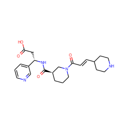 O=C(O)C[C@H](NC(=O)[C@@H]1CCCN(C(=O)/C=C/C2CCNCC2)C1)c1cccnc1 ZINC000013803251