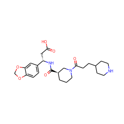 O=C(O)C[C@H](NC(=O)[C@@H]1CCCN(C(=O)CCC2CCNCC2)C1)c1ccc2c(c1)OCO2 ZINC000003919173