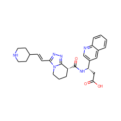 O=C(O)C[C@H](NC(=O)[C@@H]1CCCn2c(/C=C/C3CCNCC3)nnc21)c1cnc2ccccc2c1 ZINC000026579229